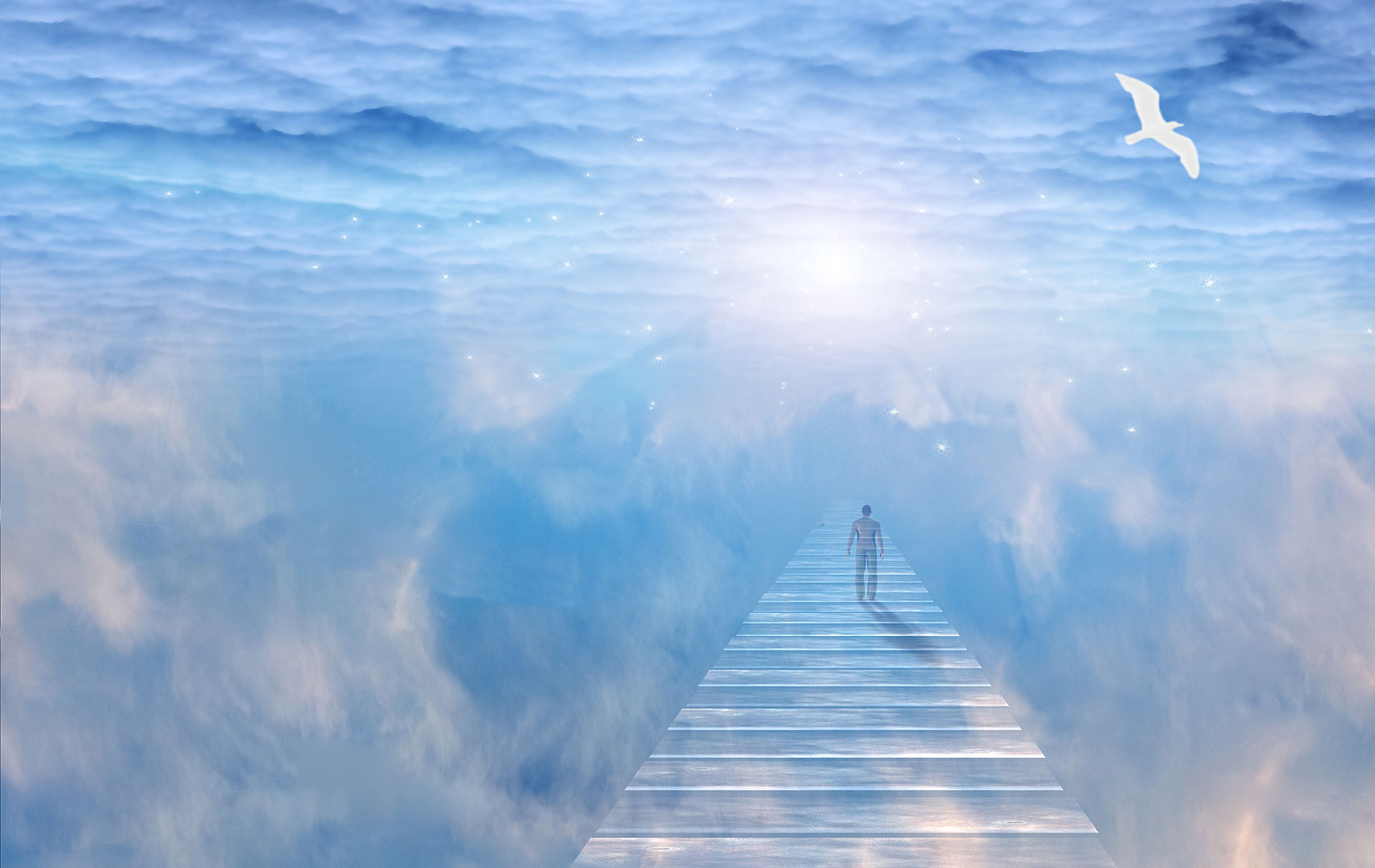 Существует прошлая жизнь. Лестница в небо. Лестница к Богу. Рай на небесах. Ступеньки в небо.